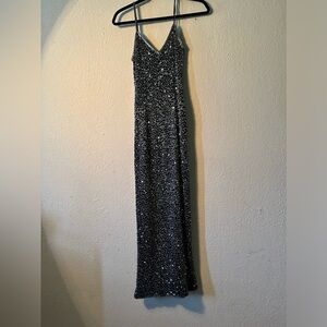 Rare vintage evening formal gown bead and sequin with slit elegant